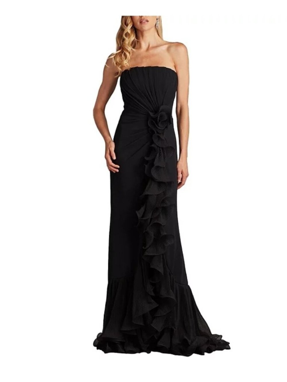 Tadashi Shoji Leith Cascading Gown Black Formal Elegant Glam Luxury Womens S
